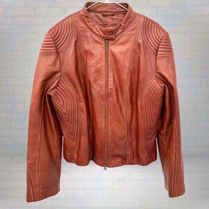 Vintage Danier Brown Leather Moto Jacket– Distressed 90s Biker Style Womens XL